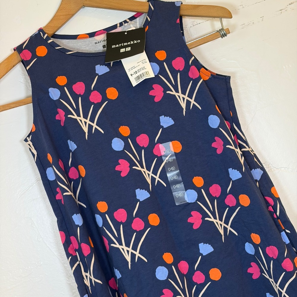 New Uniqlo x Marimekko 100% Cotton Girls 9-10 Women S Floral Sleeveless‎ Pockets
